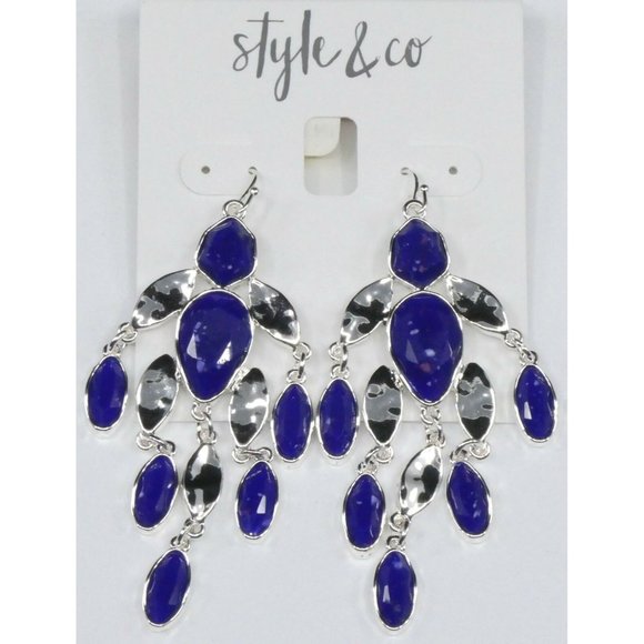 New Style & Co Blue Stone Chandelier Earrings - Picture 2 of 5